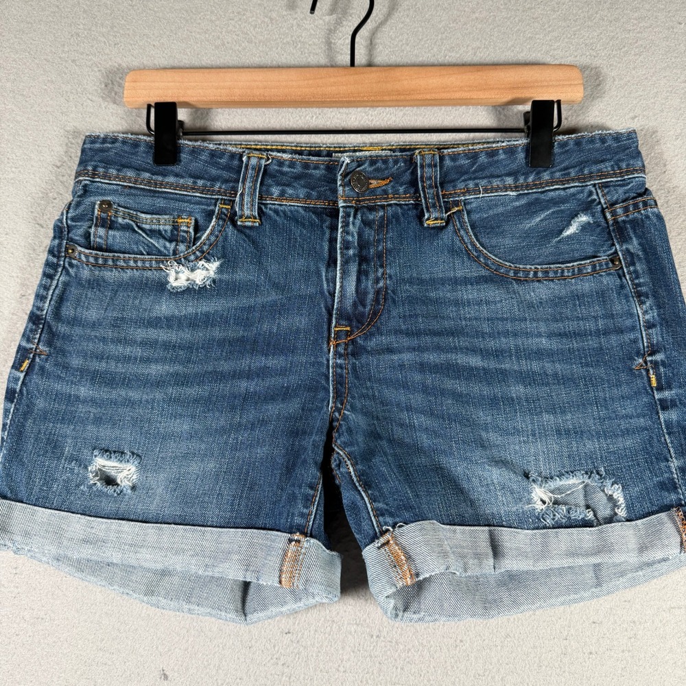 Aeropostale Womens Distressed Denim Shorts Blue Cuffed Size 9/10‎ Medium Wash